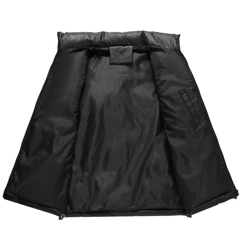 Fashion Winter Men's Sleeveless Jackets Plus Size Thick Waterproof Black Faux Leather Outerwears Man Warm Vest