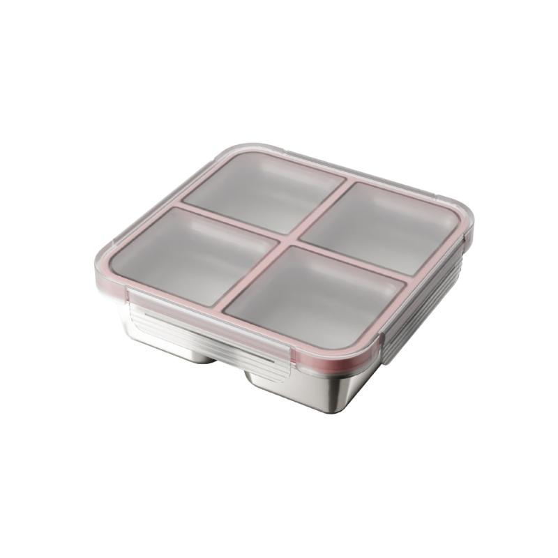 Contenitore Alimentare Ermetico Durevole a 4 Scomparti Acciaio Inossidabile 304 Contenitore per Alimenti per Adulti Bambini 720ML