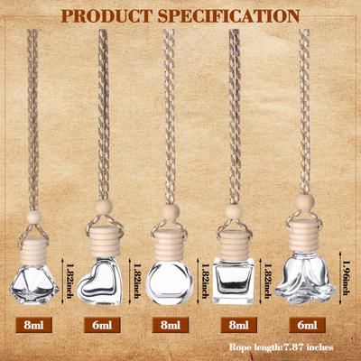 50 Adet 8ml&6ml Asılabilir Araba Hava Spreyi Difüzörü Boş Şeffaf Cam Esansiyel Yağ Difüzörü Aromaterapi Koku Parfüm Kolye