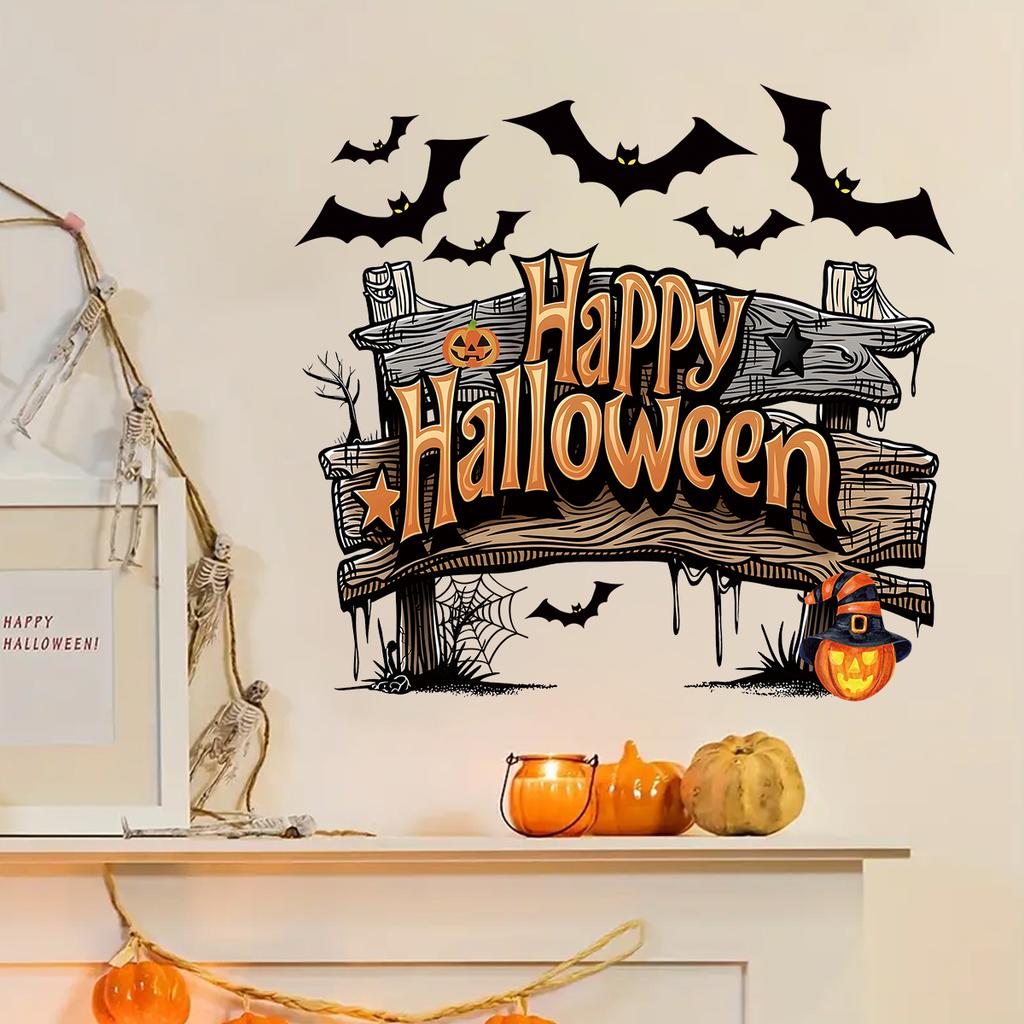 1pc Halloween Happy Wall Sticker Removable PVC Wall Decoration for Bedroom Cartoon Kitchen Party Home Decor