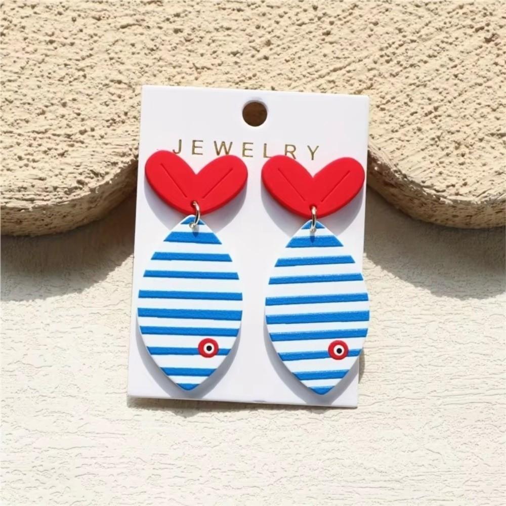 Striped Print Fish Tail Earrings Accessorie Acrylic Party Jewelry Gifts Stud Earrings  for Women