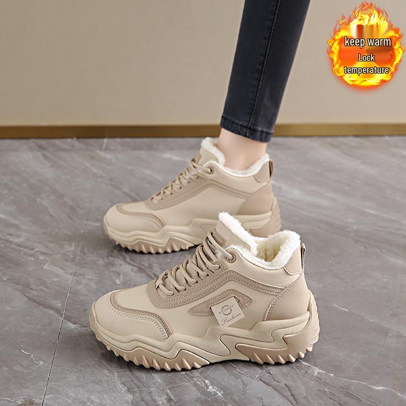 

Женские ботинки на высокой подошве в корейском стиле с флисовой подкладкой - Универсальные, на толстой подошве, теплые, хлопковые спортивные повседневные кроссовки для папы Size 38
