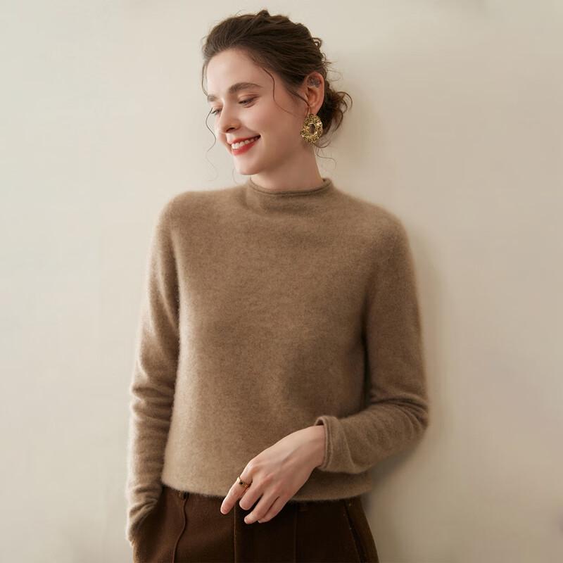 Fanzhen Women's 100% Cashmere Half-High Neck Sweater