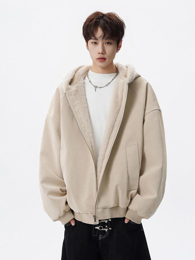 Men's Autumn/Winter American Style Eagle Fur Collar Cotton Jacket, Deconstructed Hooded Coat