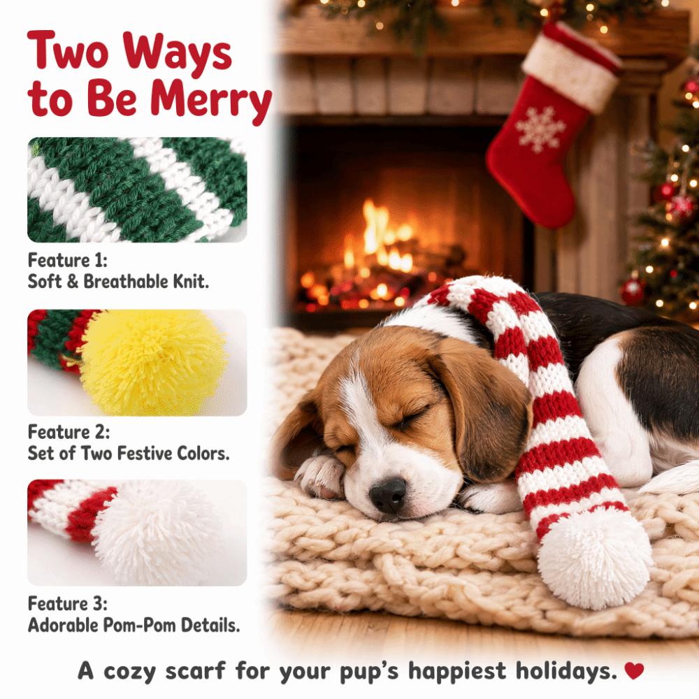 Knitted Knitted Dog Scarf Pompom Ball Dog Santa Scarves Cute Striped Pet Scarf Cats