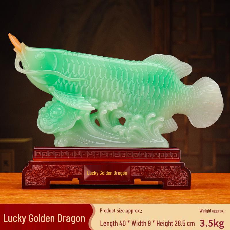 Golden Wealth Dragon Arowana Resin Ornament - Home & Office Decor Gift.