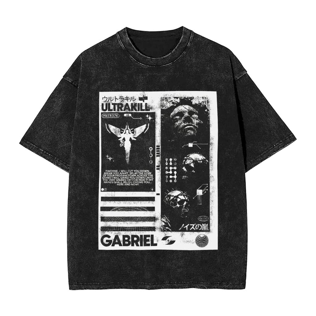 T-shirts de jeu de tir Ultrakill géniaux pour hommes, col rond, pur coton lavé, manches courtes, hauts d'été
