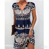 Summer Floral Women Dress Fashion Casual Boho Beach Sundress Short Sleeve V-neck Sexy 3D Print Loose A-Line Dress Femme Vestidos
