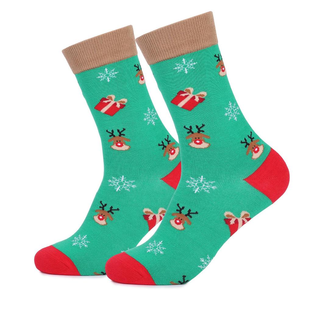 Festive Mid-Calf Christmas Socks - Santa & Elk Design