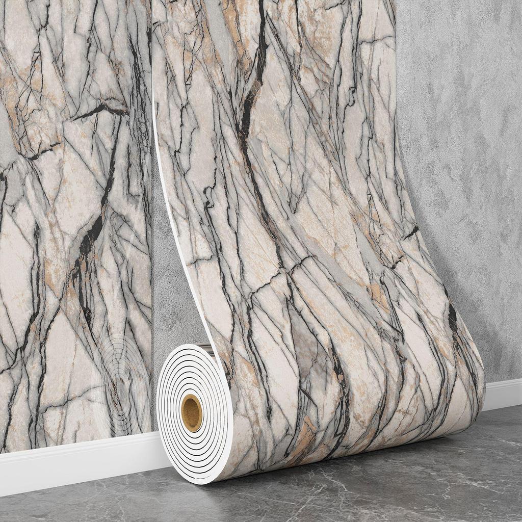 Self-Adhesive Waterproof Imitation Marble Tile Wall Sticker for Bathroom, Living Room, Kitchen, and TV Background.