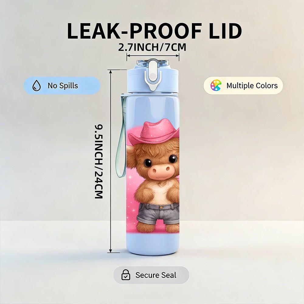 1PC Cowboy Teddy Bear Pattern 750ml Color Plastic Sports Water Bottle Leakproof Flip Straw Lid Suitable for Sports Office Home Use