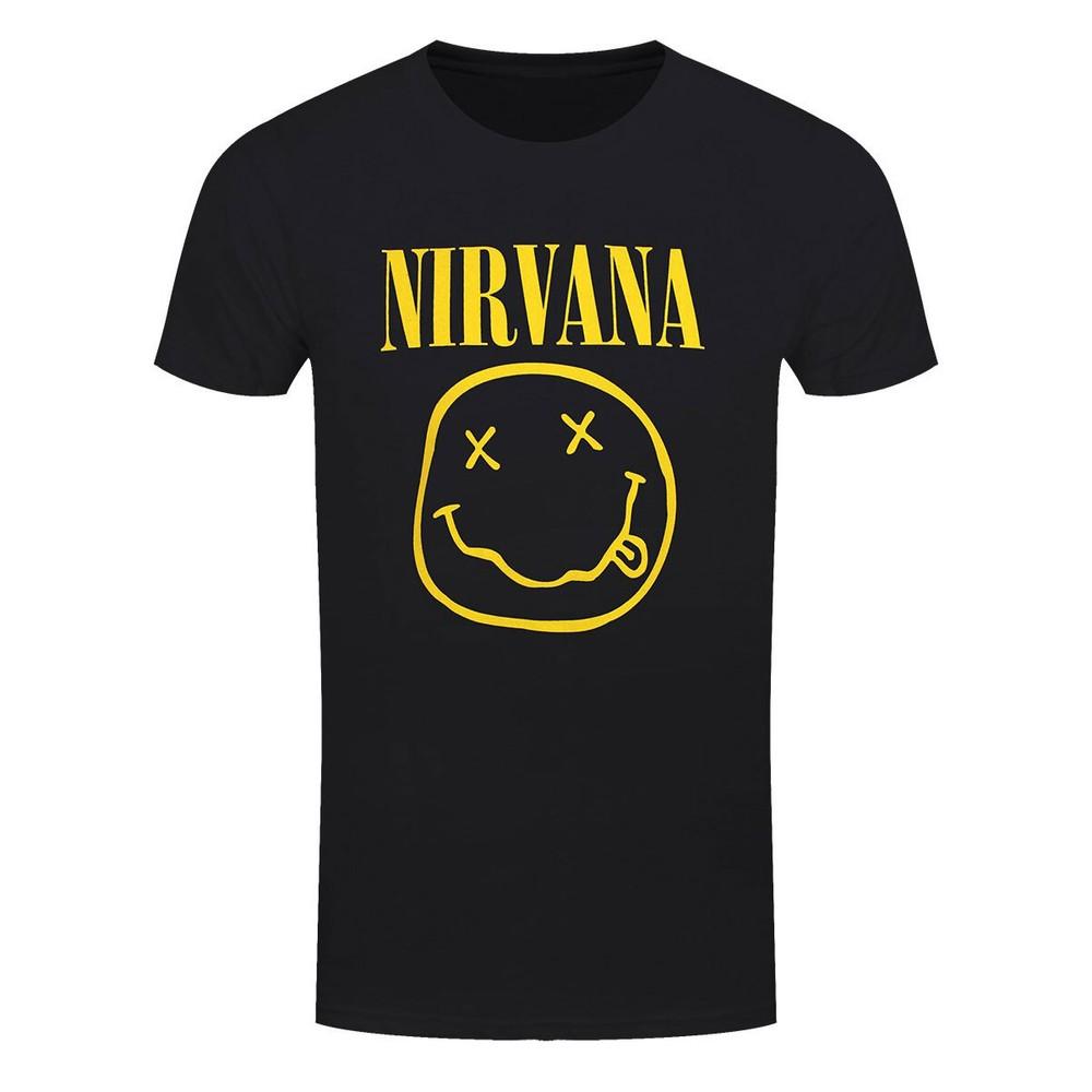 Nirvana T-Shirt Happy Face Kurt Cobain Band Official Black New