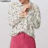 INCERUN Men Long Sleeve Print Patchwork Tassel Casual See Through Shirts
