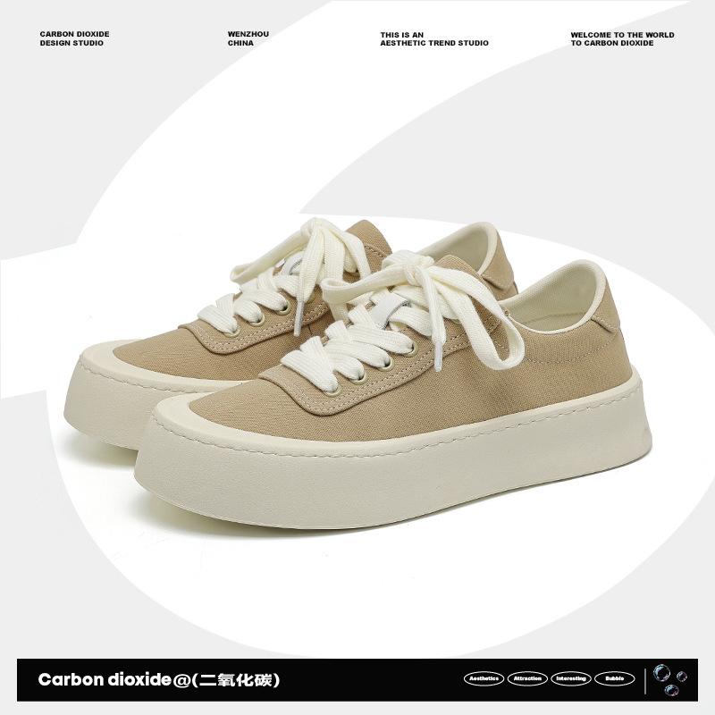 Spring and Summer New Niche Round Head Thick Sole Simple Cloth Shoes Light and Breathable Solid Color Canvas Shoes Cool