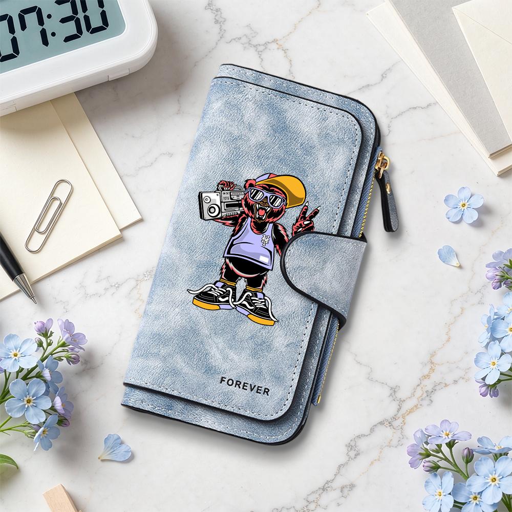 Trendy Bear Print Long Wallet Casual Multi Slot Card Holder Daily Carry Fashion Purse
