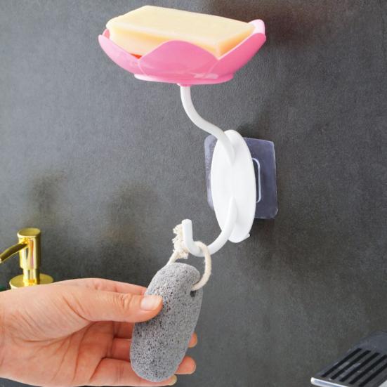 3Pcs Wall Mount Lotus Soap Dish Double Layers Quick Drain No Drill