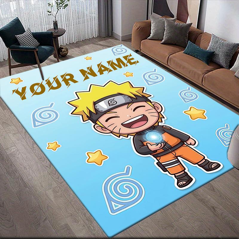 Custom Name,Naruto Uzumaki Home Sofa Decoration for Living Room & Bedroom, Non‑Slip Play Flannel Floor Mat for Game Room
