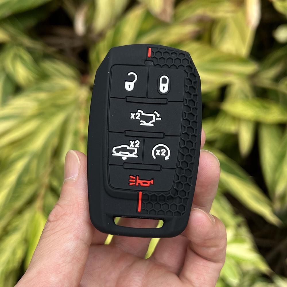 Silicone Car Key Case Remote Cover Shell Keychain Accessories for Dodge Ram 1500 Pickup Limited 2019 2020 2021 2022 2023 2024