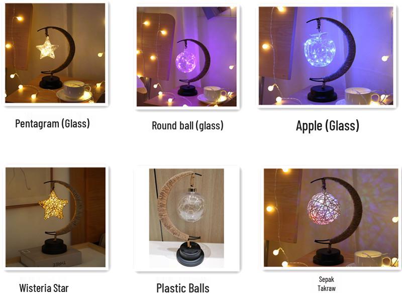 LED Star and Moon Vine Ball Desk Lamp with Hemp Rope and Iron Art - USB Decorative Night Light