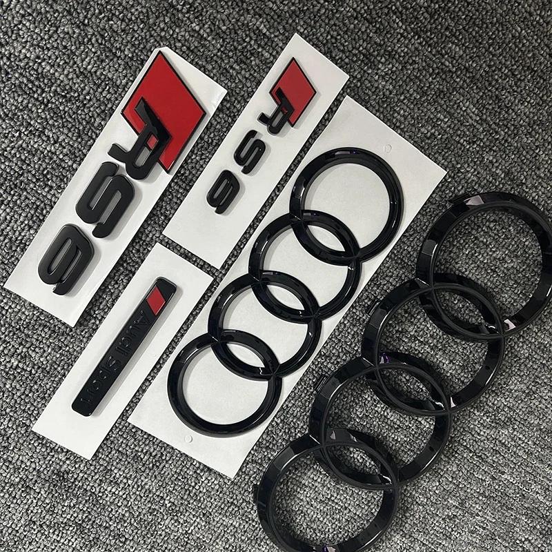 1Q RS6 4Ring logo ABS Black Car Hood Front Grill Emblem Rear Trunk Badge RS5 Sticker 1Q Sport Emblem For RS6 2016-2020 2D 63v