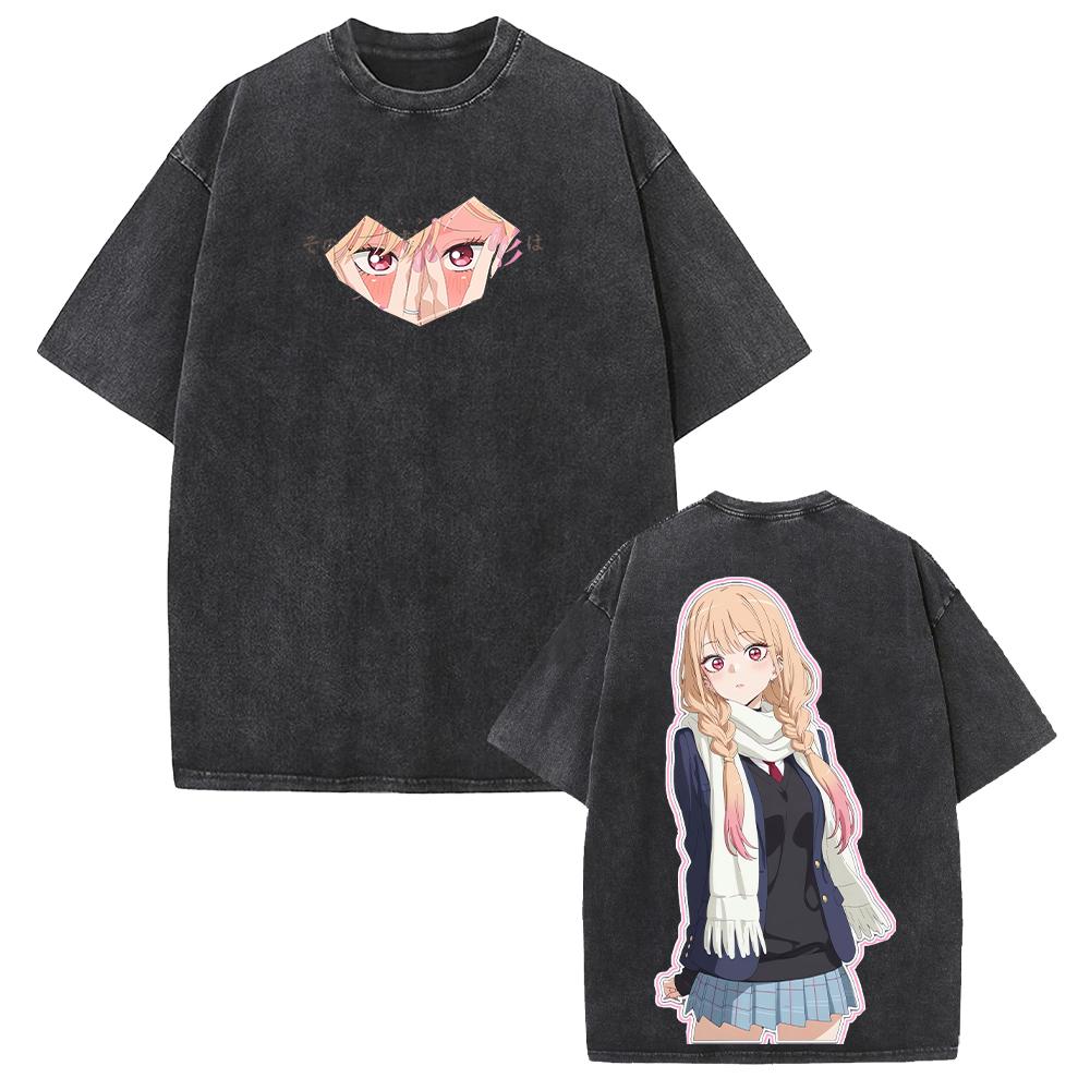 Harajuku Anime My Dress-Up Darling T-shirt Marin Fashion Washed T Shirt Men Women Clothing Summer Short Sleeve Cotton Tees Tops