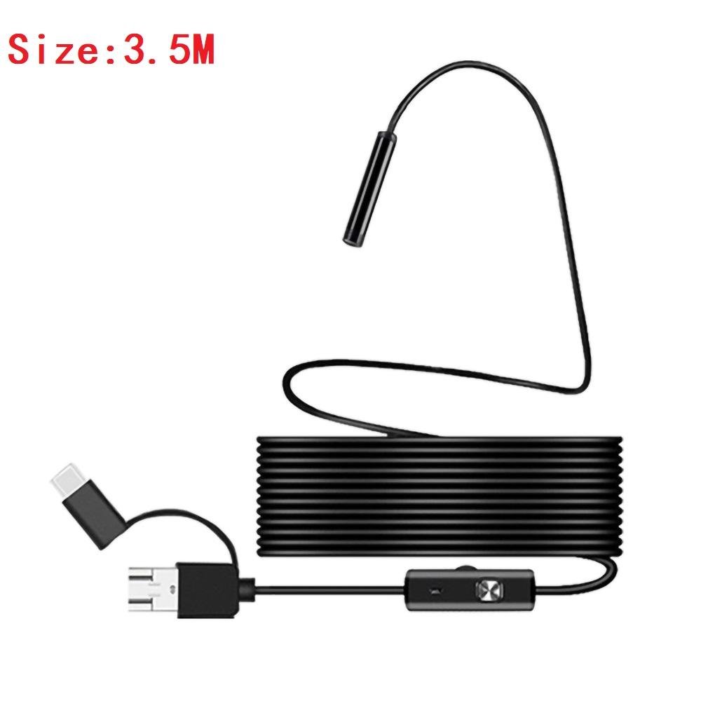 7mm 3-in-1 Endoscope Camera IP67 Waterproof 6 LED Adjustable USB Android Flexible Inspection Borescope Camera for Phone PC 7MM Soft Cable 3.5M