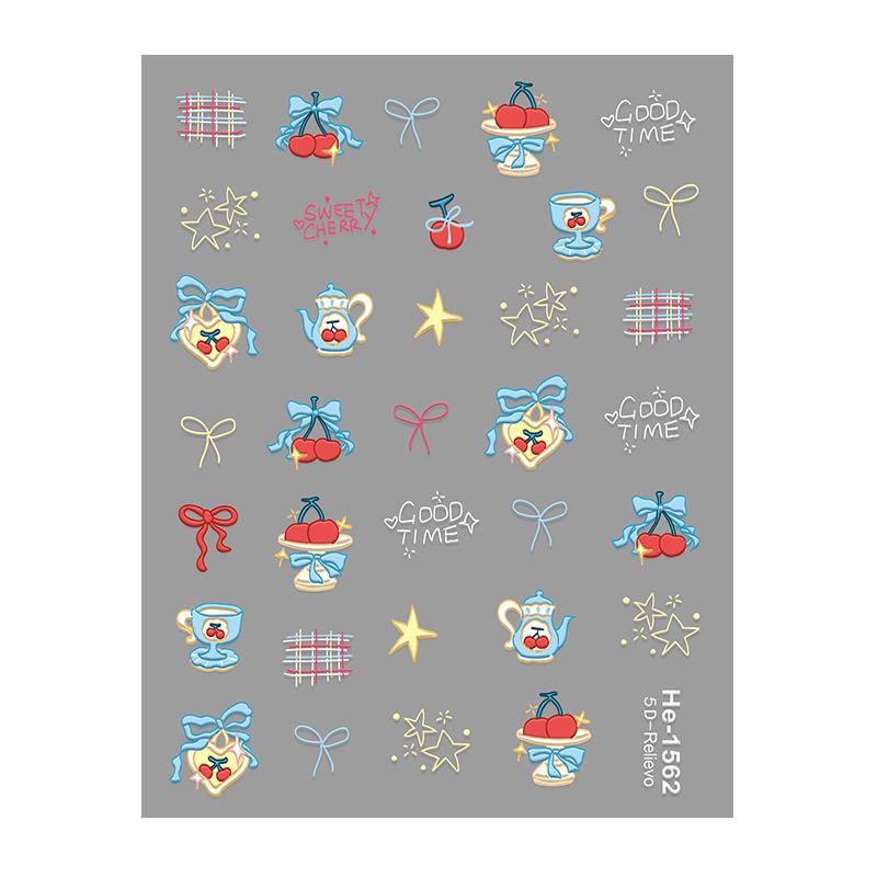 Redanco 5D Embossed Cartoon Cherry Bow Nail Stickers - HE1562