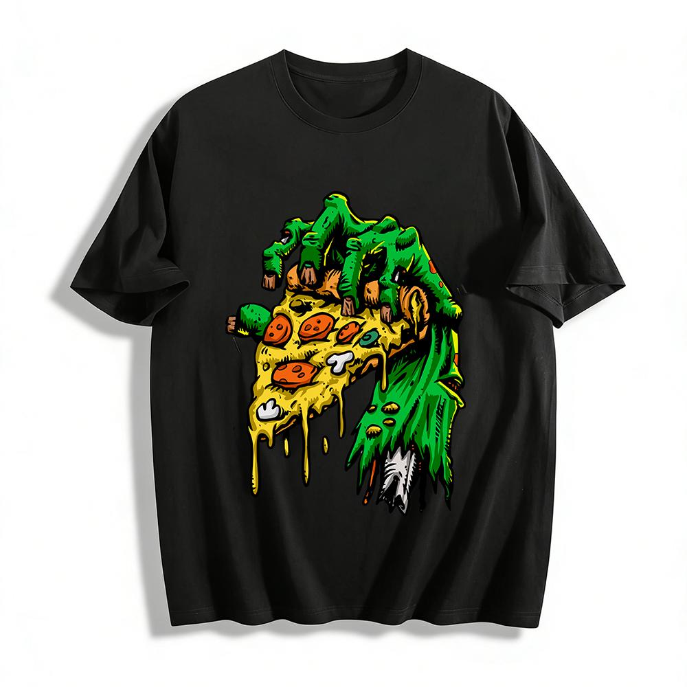 

Zombie Hand Grabbing Pizza Graphic Print Short Sleeve T-Shirt Pure cotton T-shirt XXS
