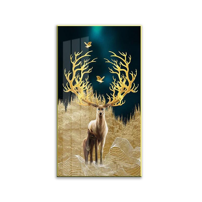 

Современный золотой олень, дерево и птица, плакат, холст, картины, Золотая ночь, настенная художественная печать, фотографии для гостиной, домашний декор, безрамное 20x40cm No Framed