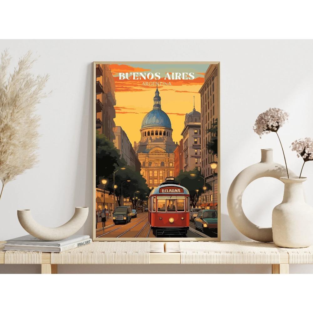 Retro Vibrant Cityscape Street Scene Posters London Double Decker Bus Prints Canvas Painting Wall Art Pictures Home Room Decor