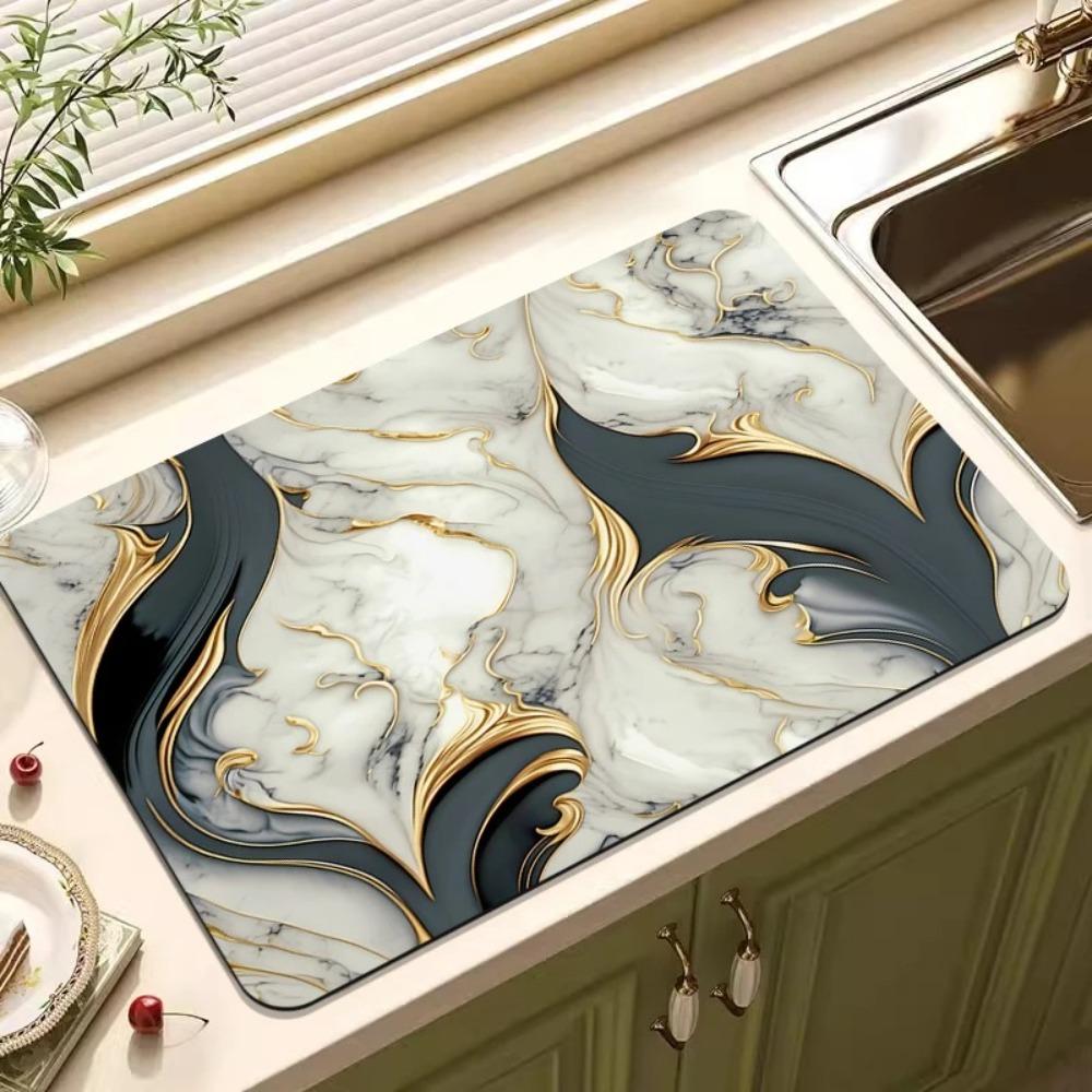 Quick Dry Kitchen Drain Mat Gilded Marble Absorbent Floor Mat New Tableware Countertop Mat