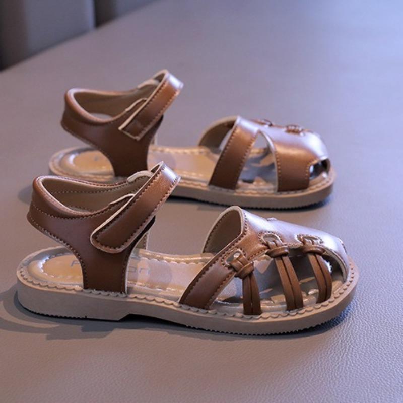 Summer Woven Roman Sandals, Closed-Toe Soft Sole Beach Shoes for Girls