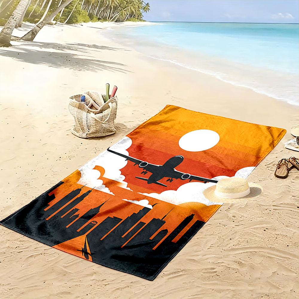 Skyward soaring city escape Print beach towel, quick drying, suitable for travel, outdoor sports, jogging, the beach and swimming, gift