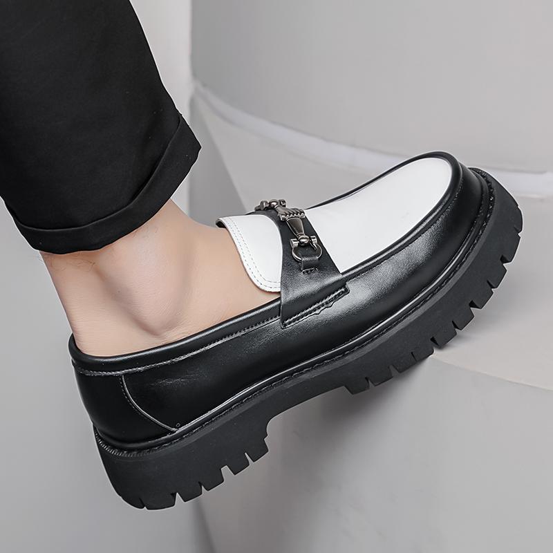 Fashion New Men's Loafers Thick Bottom Height Increasing Style Daily Fashion Party Black and White Color Blocked Outdoor Shoes 38-46