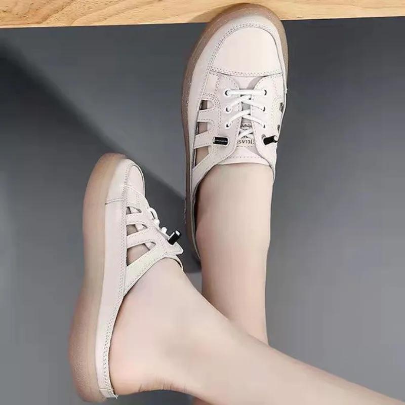 New Women's Shoes Soft Breathable Sandals Hollow White Women Casual Flat Outdoor Light Plus Size Half Slippers Women Sneakers