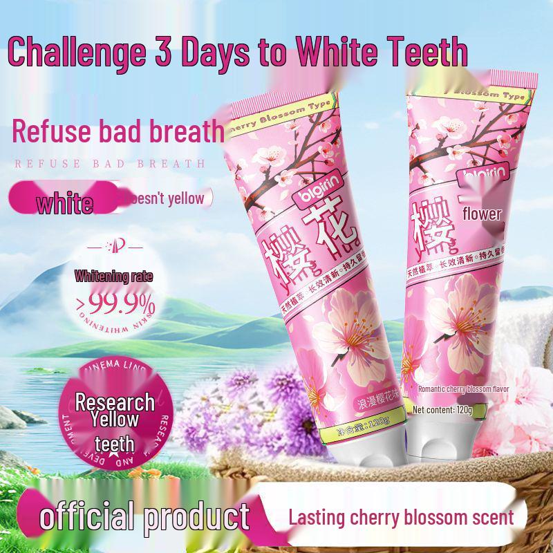 Baili Giant Cherry Blossom Whitening Toothpaste: Removes Yellow Stains, Freshens Breath, Long-Lasting Fragrance - Ideal for Students