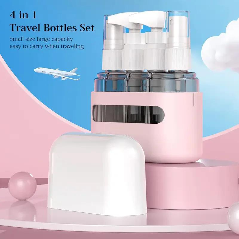 Travel Bottles Leak Proof 4 In 1 Containers for Toiletries Refillable Plastic Bottles with Lid Spray Lotion Shampoo