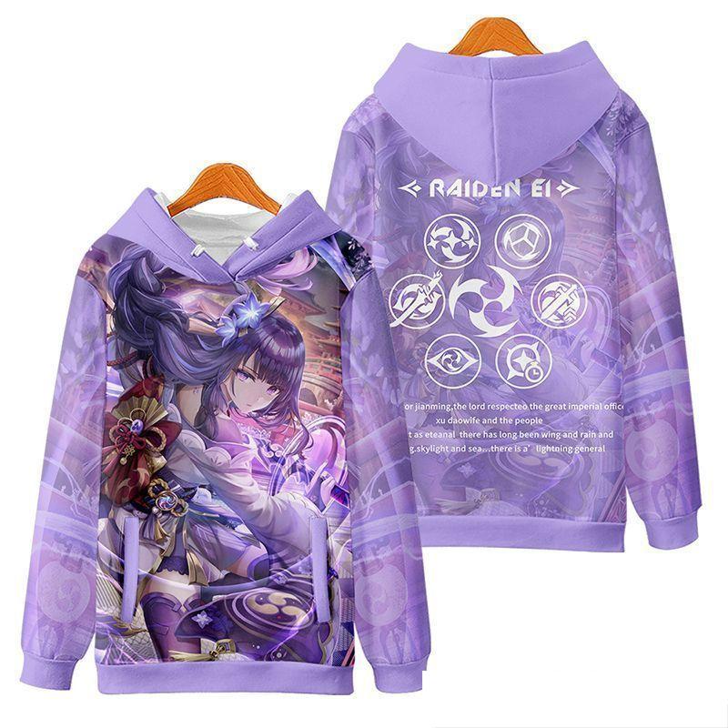 Raiden Shogun Genshin Impact Cosplay Hoodies 3D Print Unisex Anime Cartoon Sweatshirt Oversized  Women Harajuku Pullover Coat