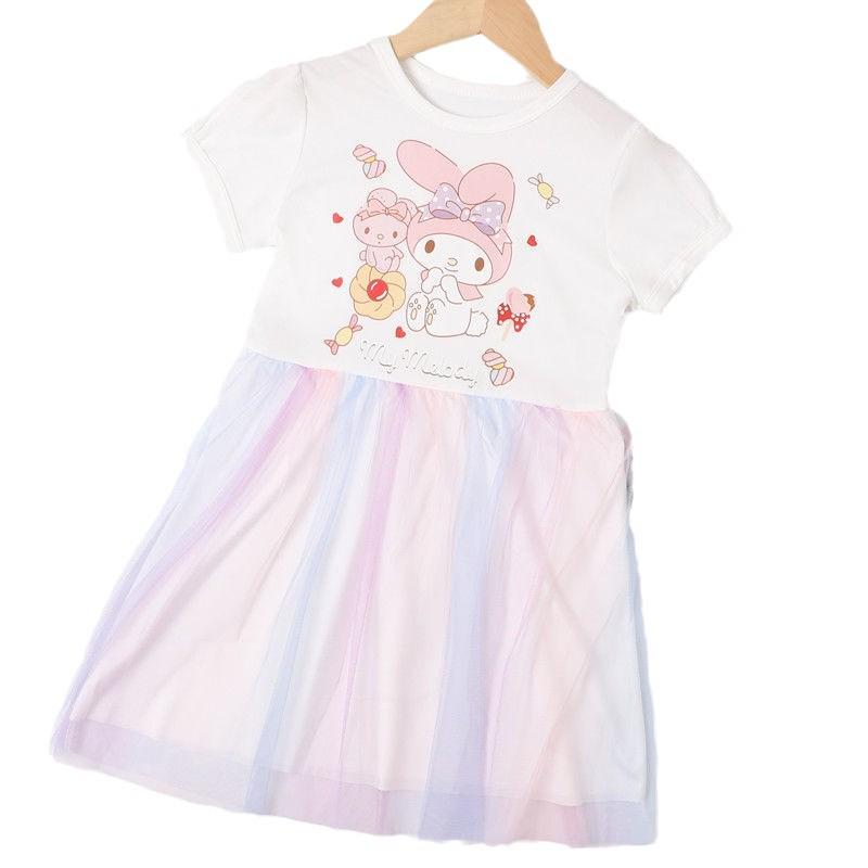Girls' Stylish Kuromi & Melody Princess Summer Dress