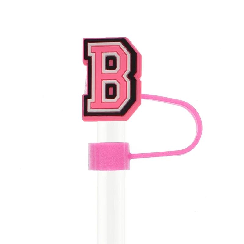 1PC Pink Letter PVC Straw Covers Cap Compatible For Most 30&40Oz Cup 10mm Straw Toppers Reusable Splash Proof Straw Caps