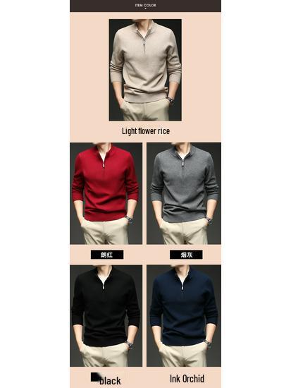 Herren Kaschmir Pullover mit halbem Reißverschluss, dicke Wolle, Langarm, Winter Baselayer