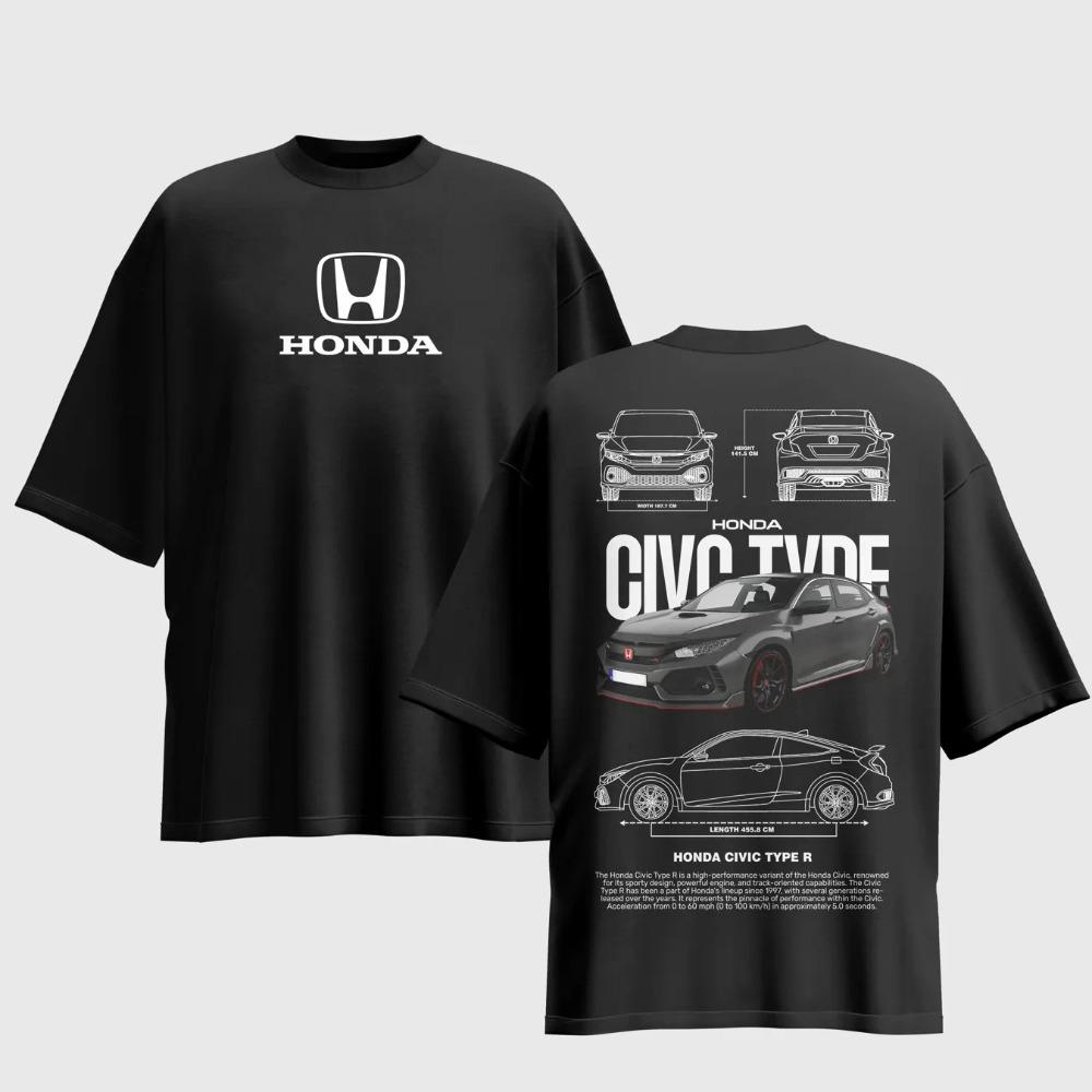 Honda Mens and Womens Tshirt Summer Casual Tee Honda Graphic Civi Shortsleeved Spring Autumn Motorcycle Cycling Top