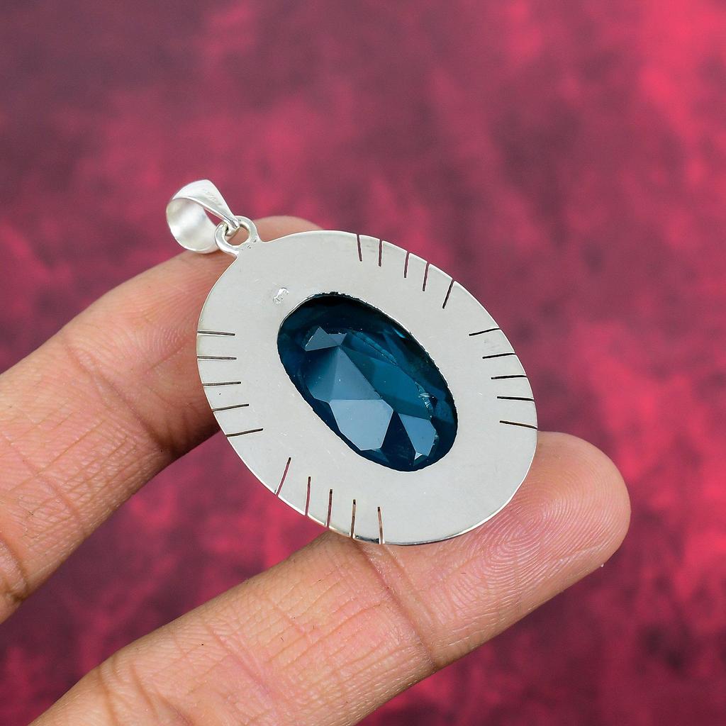Indicolite Gemstone Pendant, 925 Solid Sterling Silver Pendant, Handmade Antique Jewelry, Gift For Mother Day