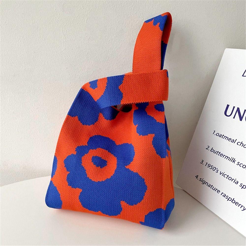 

Japanese Art Canvas Handbag Large Capacity Geometric Pattern Shoulder Bag Women s Trendy Versatile Casual Knot Purse & Wrist Bag оранжевый
