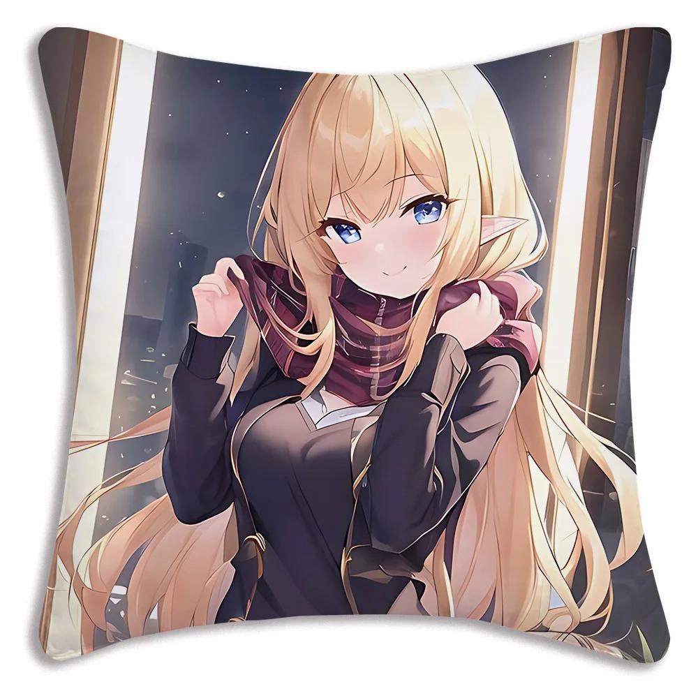 Anime Style School Theme Pillow Cover Vibrant Cartoon Character Print Polyester Cushion Case for Sofa Campus Style Anime Theme