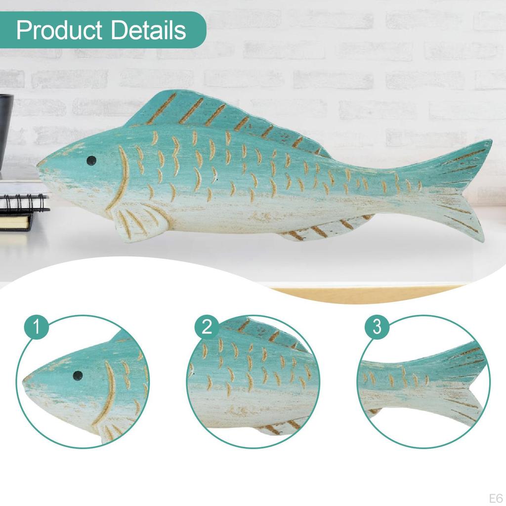 Fish Statue Wooden Figurine Birthday Gift Sculpture Ornament for Living Room Cafe Table