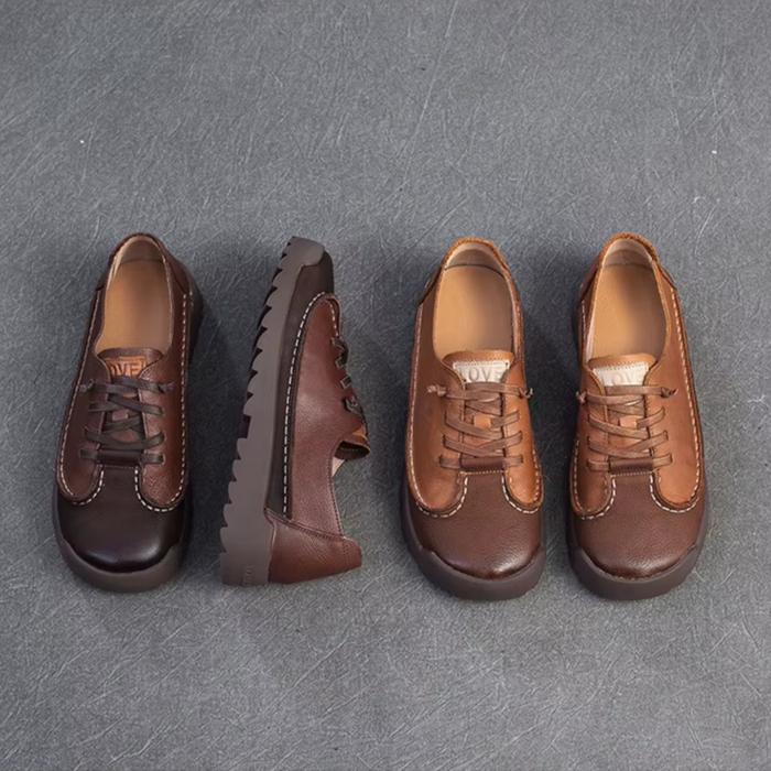 Johnature Retro Genuine Leather Flat Shoes Casual And Comfortable Soft Soled Commuting Women's Shoes