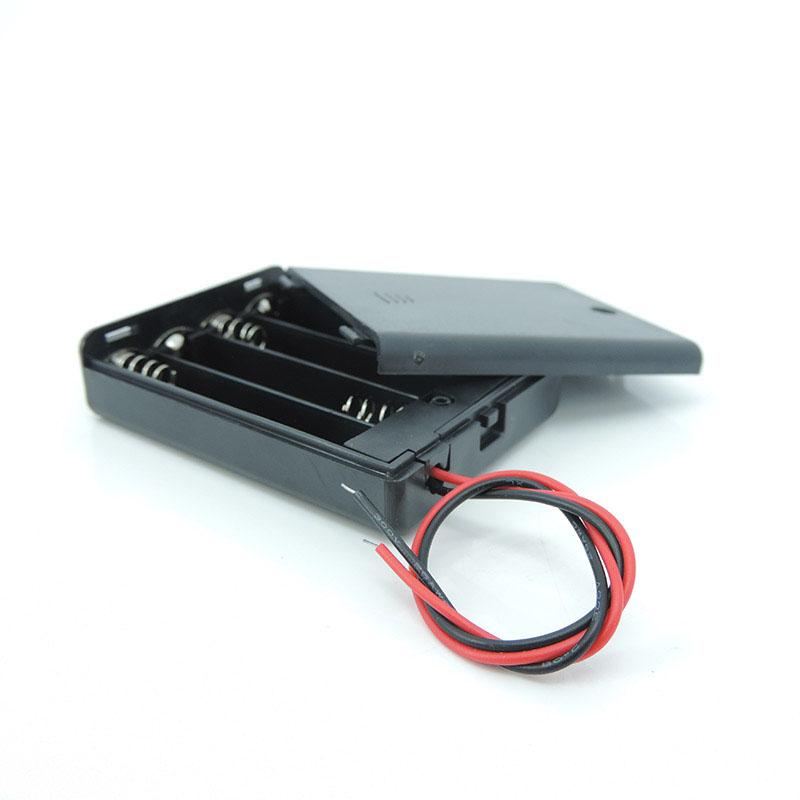1/3pcs 4 Slot AAA 6V Battery Holder Case Box with Leads with ON/OFF Switch Cover Standard Battery Container Black