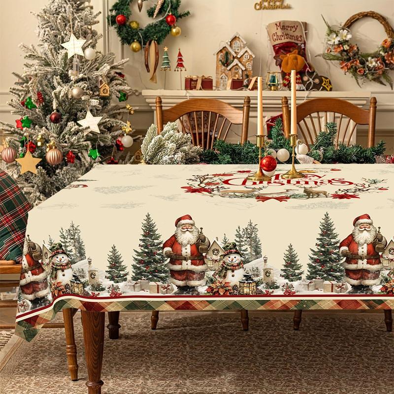 Vintage Christmas Tablecloth Rustic Santa Claus Snowman Table Cover Christmas Decorations for Home 2026 Gifts Navidad New Year