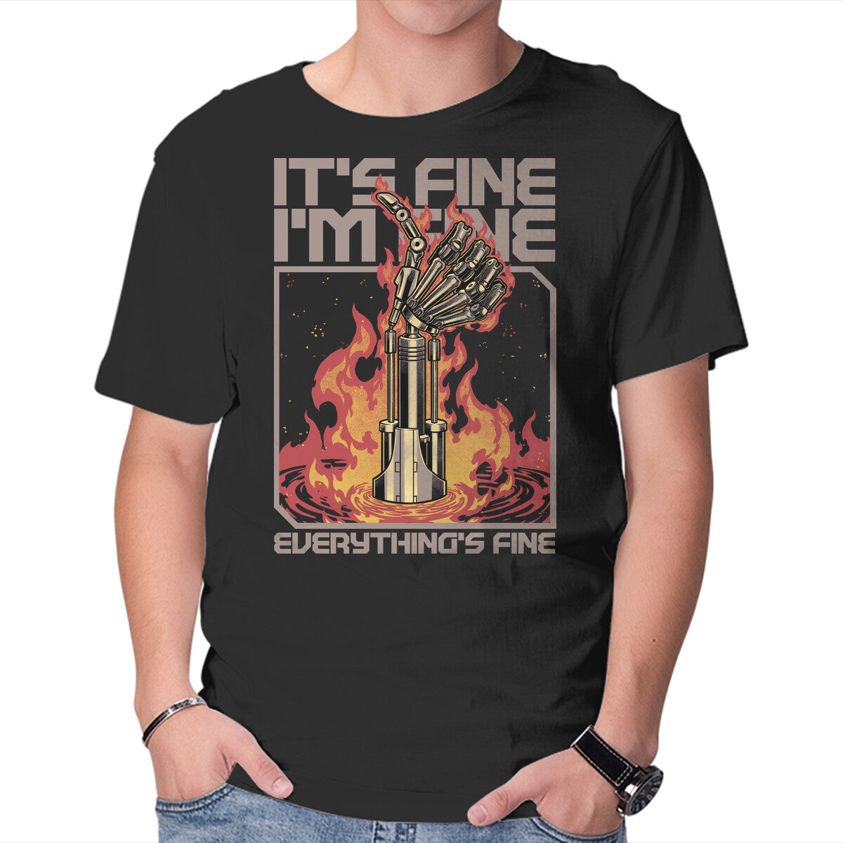 Unisex Crew Neck T-Shirt Robotic Hand Thumbs UP Graphic Short Sleeve Casual Tee XS